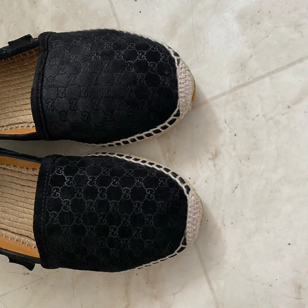 Gucci Micro Guccissima GG Monogram Black Suede Espadrilles Flats Size 6.5/36.5